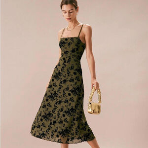 RIHOAS The Green Floral Burnout A-Line Slip Midi Dress XS